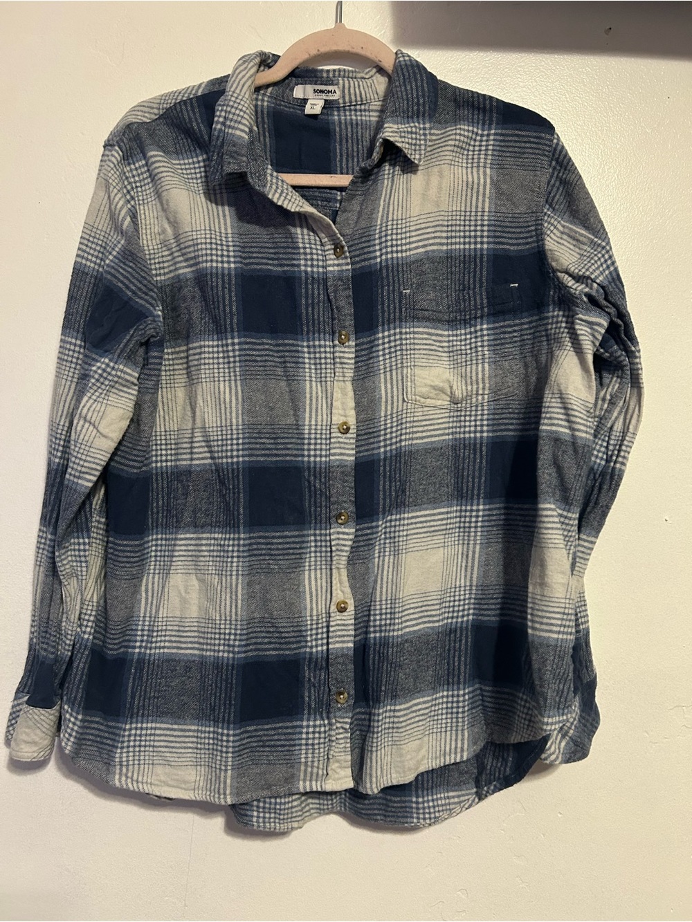 Sonoma Women's Blue Plaid Button-Up Shirt